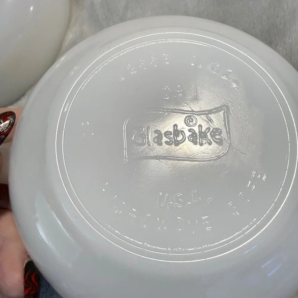 Vintage Glasbake White Milk Glass Handled Soup Chili Bowls Set of 2 USA